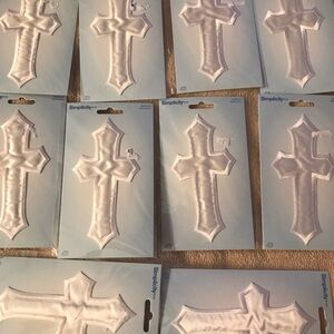 Simplicity White Satin Cross Appliqué iron on Patch - Lot 10 6”